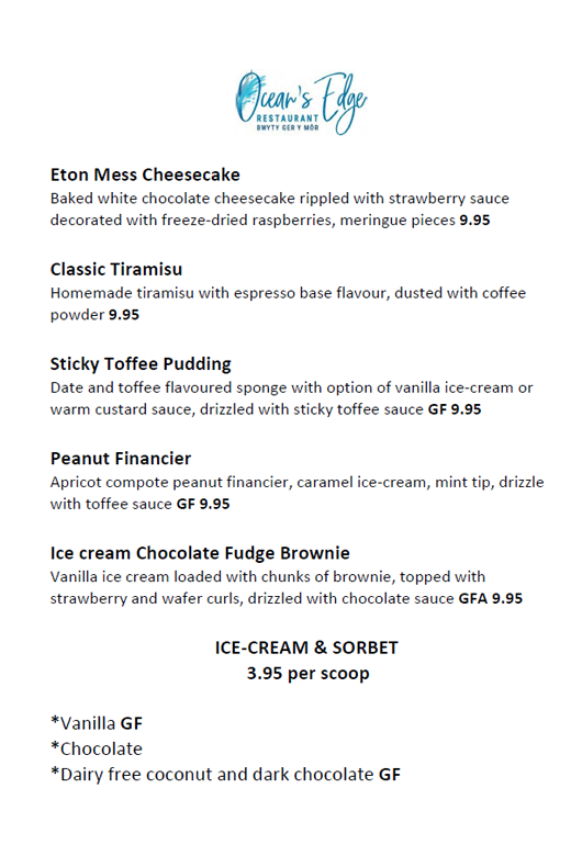 dessert menu